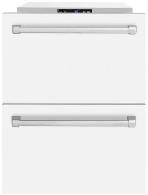 ZLINE 24" Touchstone 168 Can Outdoor-Rated Dual Refrigerator Drawer with White Matte Doors-3