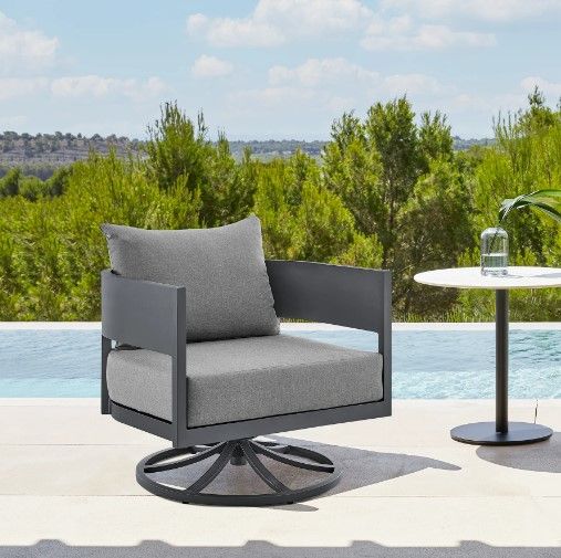 Armen Living Menorca Gray Aluminum/Fabric Outdoor Swivel Rocker Chair-1