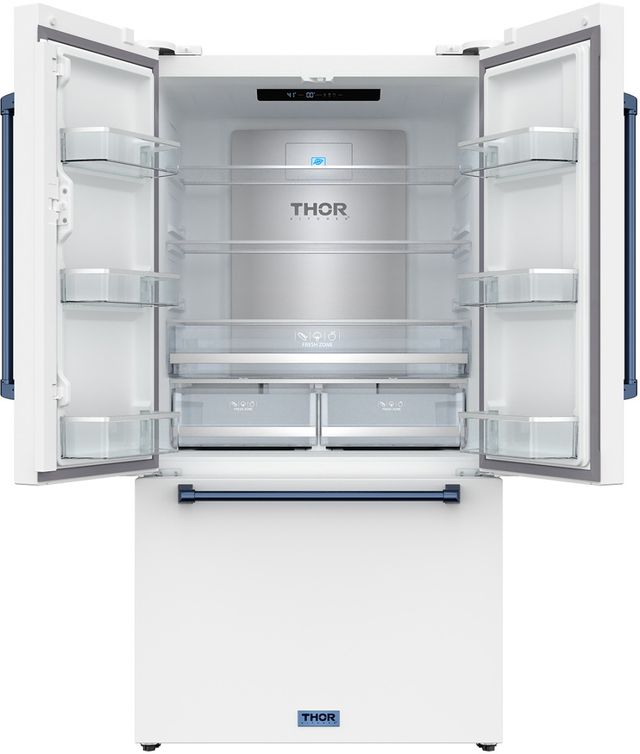 Thor Kitchen Gordon Ramsay Series 36" White French Door Counter Depth Refrigerator with Ice Maker & Blue Hardware-1