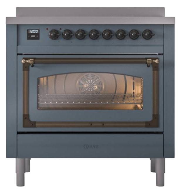 Ilve® Nostalgie II Noblesse 36'' Blue Gray Pro Style Induction Range with Burnished Trim-1
