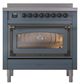 Ilve® Nostalgie II Noblesse 36'' Blue Gray Pro Style Induction Range with Burnished Trim-1