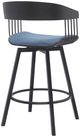 Armen Living Athena Blue/Black Swivel Counter Stool-2