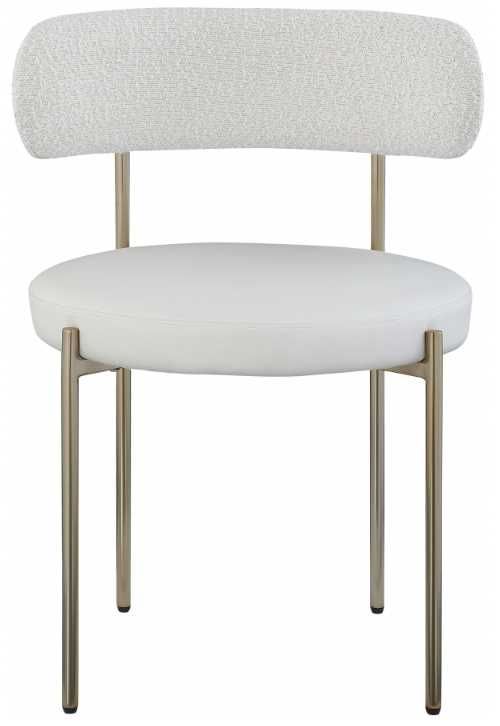 Meridian Furniture Beacon Cream/Brushed Brass Vegan Leather And Boucle Fabric Upholstered Dining Chair-1