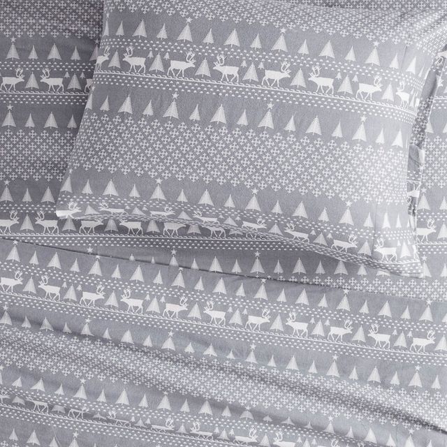Olliix by Woolrich Grey Winter Frost Queen Flannel Cotton Sheet Set-4