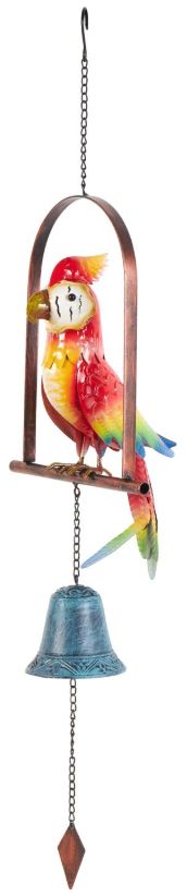 Deco Marche Red Parrot Perched Windchime with Hanging Bell-1