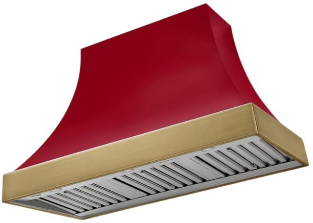 AGA Cascade 48" Piccadilly Red Wall Mounted Range Hood  with Antique Brass Trim-0