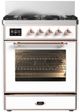 Ilve® Majestic III 30" White Pro Style Dual Fuel Liquid Propane Range with 5 Black Brass Burners and Copper Trim-0