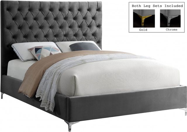 Meridian Furniture Cruz Grey Velvet Full Bed-2