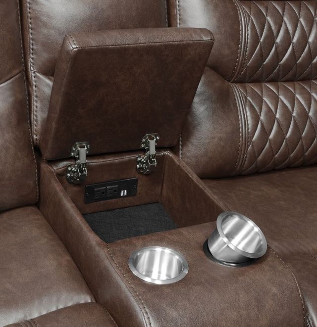 Coaster® Flamenco Brown Reclining Motion Tufted Upholstered Loveseat with Console-3