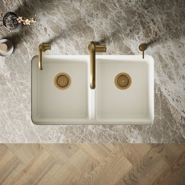 KOHLER® Riverby® Biscuit 33" Undermount Double-Equal Bowl Workstation Kitchen Sink with Accessories-2