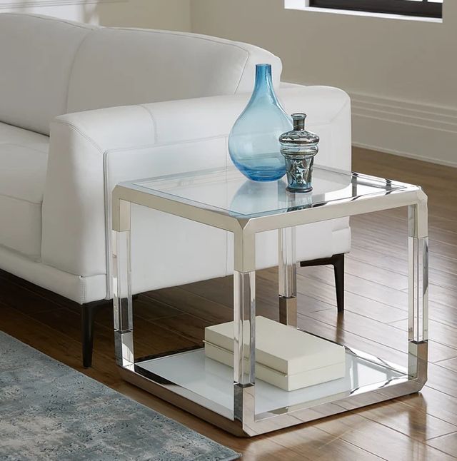 Modus Furniture Jasper Glass Top End Table with Stainless Steel Base-1