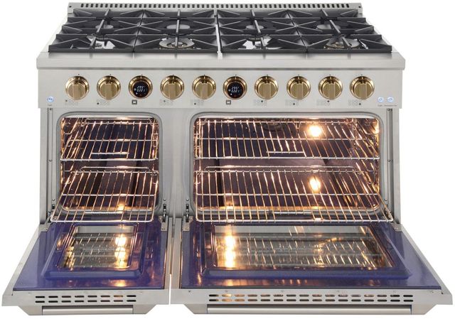 Kucht Professional KX Series 48" Stainless Steel Pro Style Dual Fuel Range with Gold Accents and Kucht Horus Thermostat-1