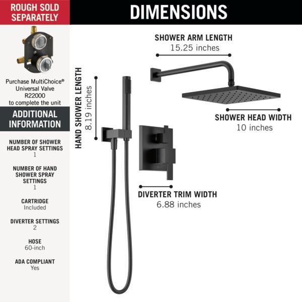 Delta Modern Monitor® 14 Series Matte Black Shower with Raincan and Hand Shower-2