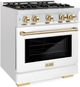 ZLINE Select Autograph Edition 30" Satin Stainless Steel Pro Style Dual Fuel Range with White Matte Door and Polished Gold Accents-2