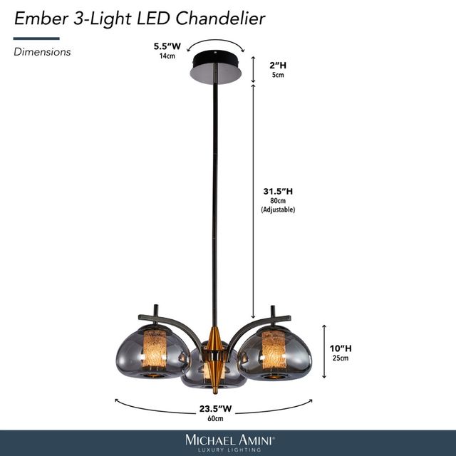 Michael Amini® Ember Black/Gold 3-Light LED Chandelier-2