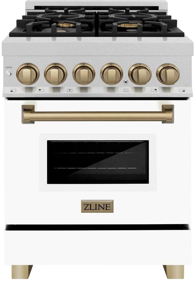 ZLINE Autograph Edition Legacy 24" Satin Stainless Steel Pro-Style Dual Fuel Range with Electric Convection Oven and White Matte Door-0