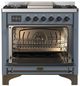 Ilve® Majestic III 36" Blue Gray Pro Style Dual Fuel Natural Gas Range with Solid Door and Burnished Trim-1