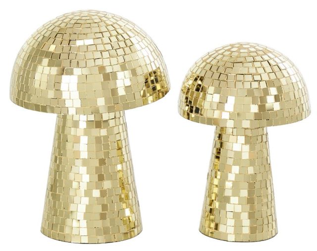 Deco Marche 2-Piece Gold Mirrored Glass Mushroom Mosaic Sculpture Set-1