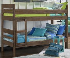 American Wholesale Furniture Chestnut Twin Over Twin Bunk Bed with Two Mattress and Two Bunkie Boards