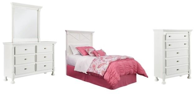 Signature Design by Ashley® Kaslyn 4-Piece White Twin Panel Headboard Bed Set-0