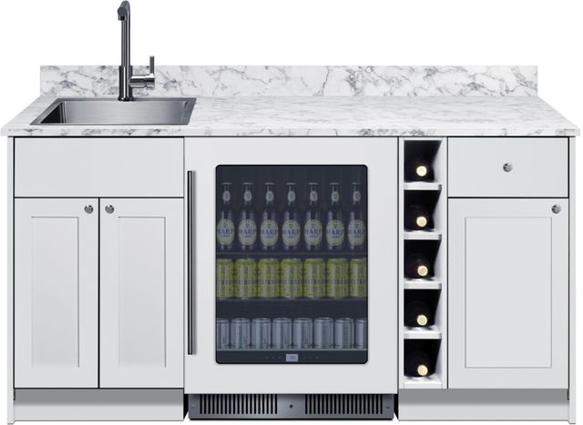 Summit® TurnKey Oasis 69" White Wet Bar with 4.7 Cu. Ft. Built-In Beverage Center and Stainless Steel Sink with Faucet-1