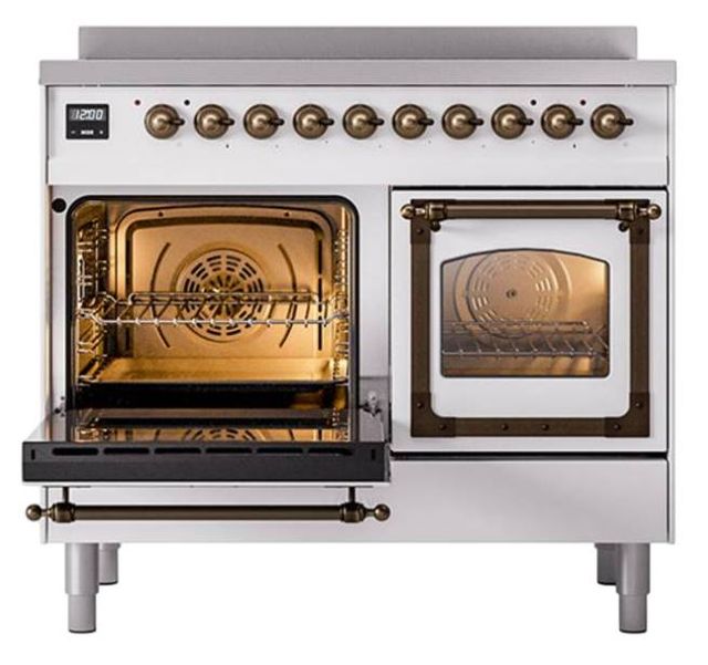 Ilve® Nostalgie II Noblesse 40'' White Pro Style Induction Range with Burnished Trim-3