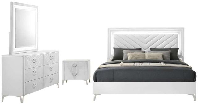 Coaster® Cassia 4-Piece Burnished White High Gloss Queen Panel Bedroom Set-0