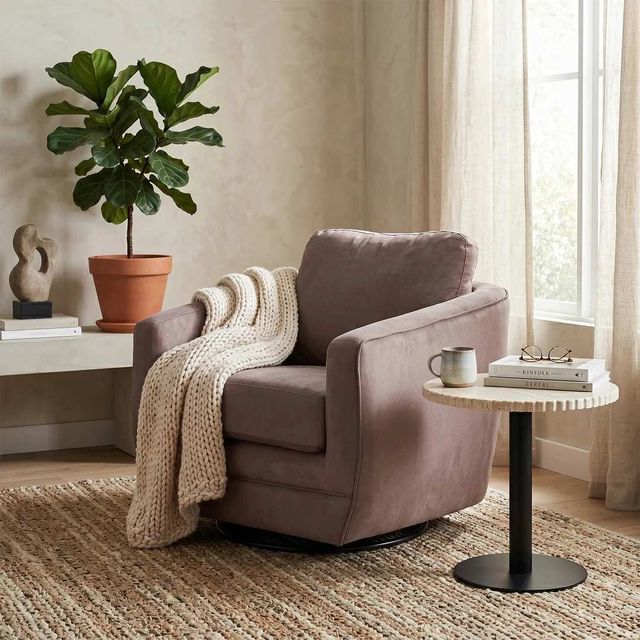LH Home Feather Baltimo Ash Brown/Matte Black Swivel Glider Chair-1