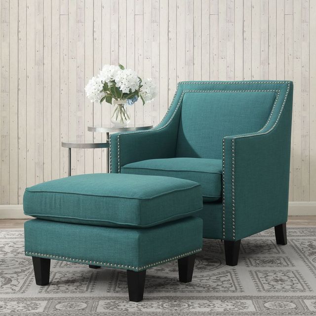 Elements International Erica Heirloom Teal Ottoman-1