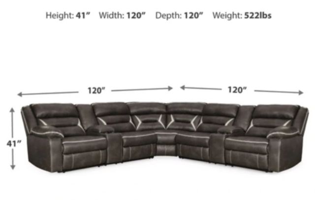 Signature Design by Ashley® Kincord 3-Piece Midnight Power Reclining Curved Sectional-2