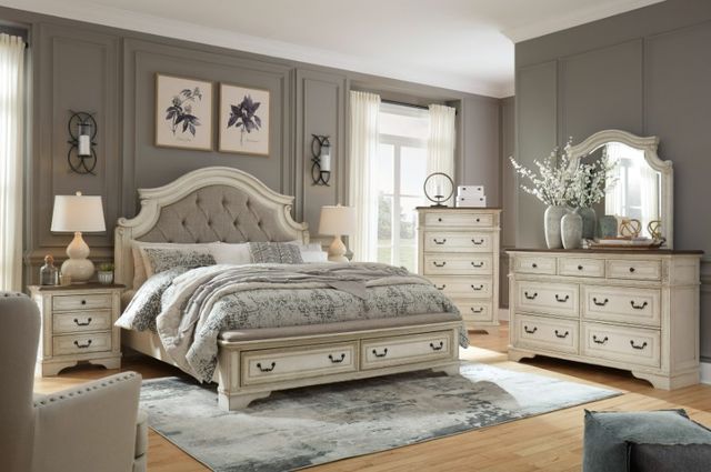 Signature Design by Ashley® Realyn 2-Piece Chipped White Queen Upholstered Bed Set-3
