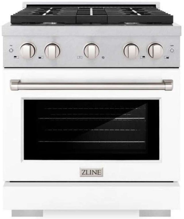 ZLINE 30" Satin Stainless Steel Pro Style Gas Range with White Matte Door-0