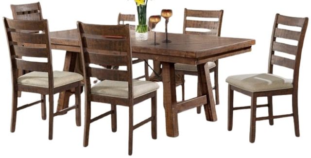 Elements International Jax 7-Piece Cherry/Cream Ladder Back Upholstered Dining Table Set-0