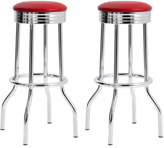 Coaster® Theodore 2-Piece Red/Chrome Soda Fountain Bar Stools-1