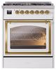 Ilve® Nostalgie II Noblesse 30" White Pro Style Dual Fuel Range with Brass Trim-1