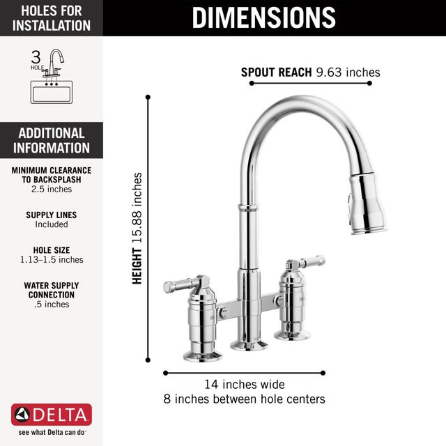 Delta Broderick® Chrome Two Handle Kitchen Faucet-4