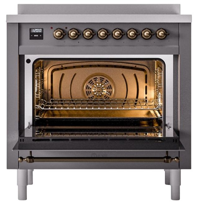 Ilve® Nostalgie II Noblesse 36'' Graphite Matte Pro Style Induction Range with Burnished Trim-1