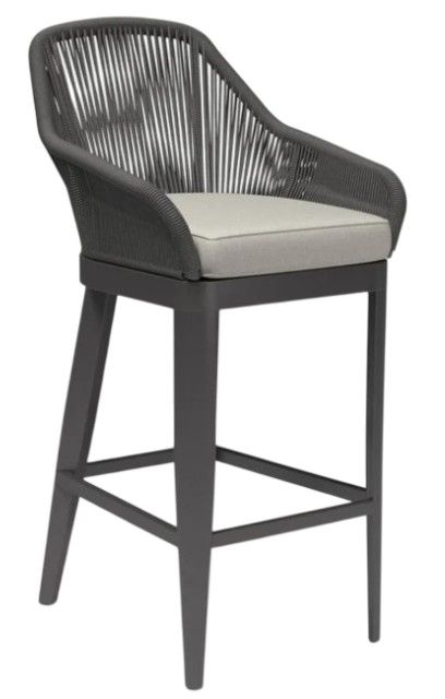 Sunset West Milano Charcoal Gray Aluminum/Olefin Rope Outdoor Bar Stool with Echo Ash Cushion-0