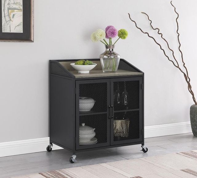 Coaster® Arlette Grey Wash/Sandy Black Wine Cabinet with Wire Mesh Doors-6