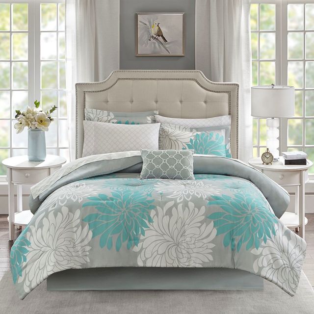 Olliix by Madison Park Essentials Aqua Twin Maible Complete Comforter and Cotton Sheet Set-1