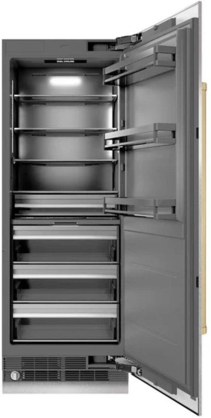 ZLINE Autograph Edition 30" 16.7 Cu. Ft. Column Refrigerator in Satin Stainless Steel with Graphite Gray Interior and Champagne Bronze Accents-1