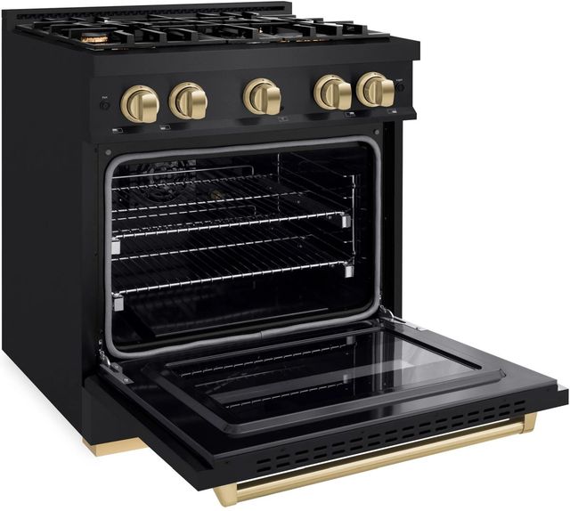 ZLINE Classic Autograph Edition 30" Black Stainless Steel Pro Style Dual Fuel Range with Champagne Bronze Accents-3
