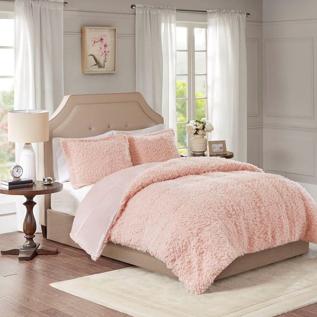 Olliix by Madison Park Nova Blush King Faux Mohair Reverse Faux Mink Comforter Set-4