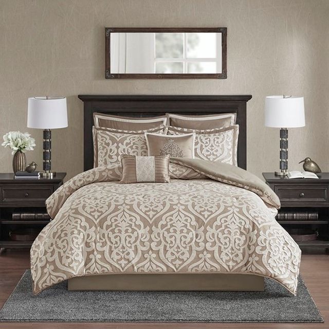 Olliix by Madison Park Tan California King Odette 8 Piece Jacquard Comforter Set-0