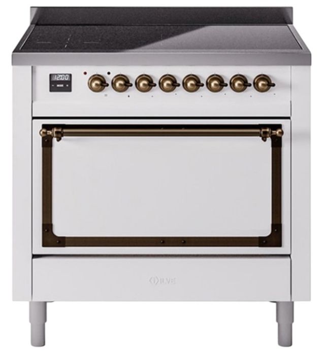Ilve® Nostalgie II Noblesse 36'' White Pro Style Induction Range with Burnished Trim-0