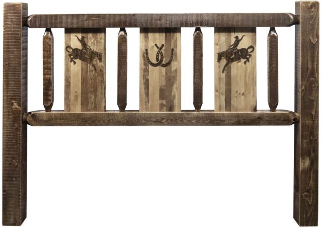 Montana Woodworks® Homestead Stain & Clear Twin Youth Headboard with Laser Engraved Bronc Design-1