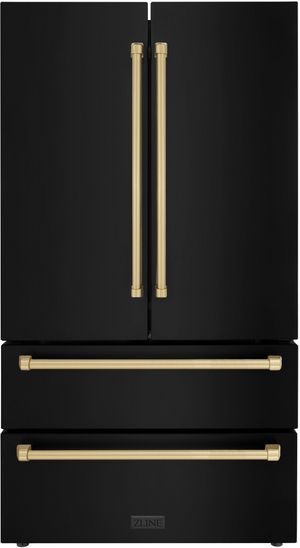 front view of the ZLINE Autograph Edition 36 In. 22.5 Cu. Ft. Fingerprint Resistant Black Stainless Steel Counter Depth French Door Refrigerator