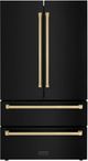 ZLINE Autograph Edition 36" 22.5 Cu. Ft. Fingerprint Resistant Black Stainless Steel Counter Depth French Door Refrigerator with Ice Maker and Champagne Bronze Traditional Handles-0