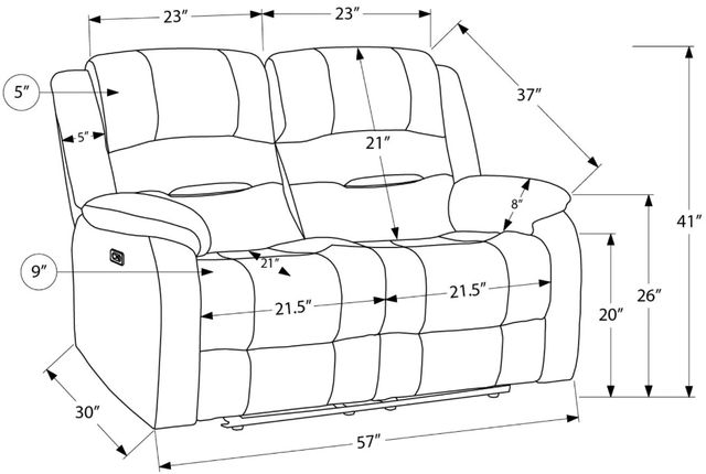 Monarch Specialties Inc. Blue Power Reclining Loveseat with USB Ports-2
