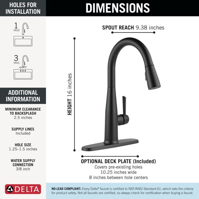 Delta Essa® Matte Black Single Handle Pull-Down Kitchen Faucet withTouch2O® Technology-2